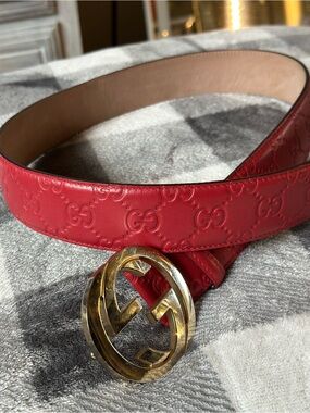 Gucci Red Leather Interlocking G Belt